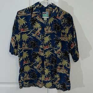 Blue outrigger surfboard luau beach casual Reyn Spooner Aloha Hawaiian Shirt-M